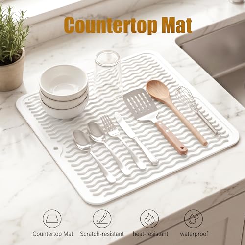Silicone Dish Drying Mat for Multiple Usage (White / 12"L x 12"W)