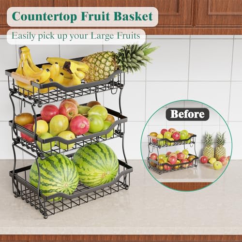 3 Tier Countertop Fruit Basket for Kitchen (3 Tier Wire Basket Top)