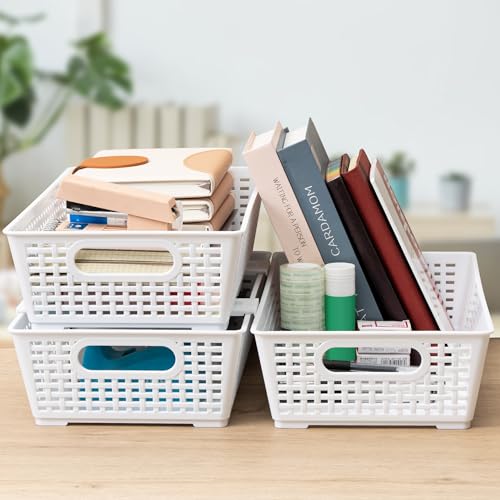 Stackable Woven Plastic Basket (White)