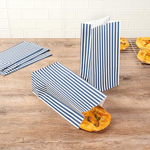 Blue And White Stripe Paper Bag (8 lb / Blue & White)