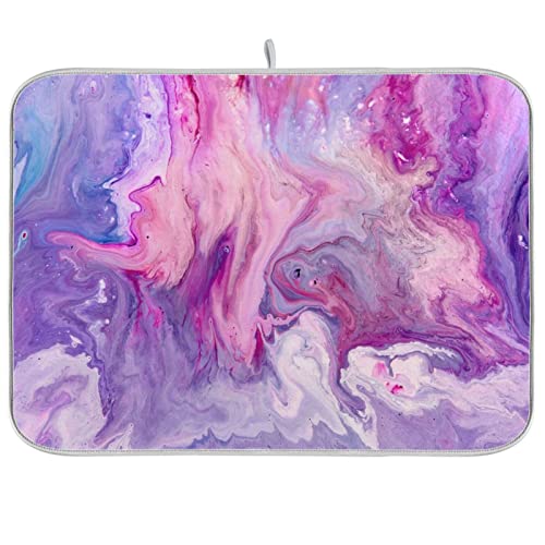 Super Absorbent Dish Drying Mat (Abstract Purplr Pink Marble Paint / 18" x 24")