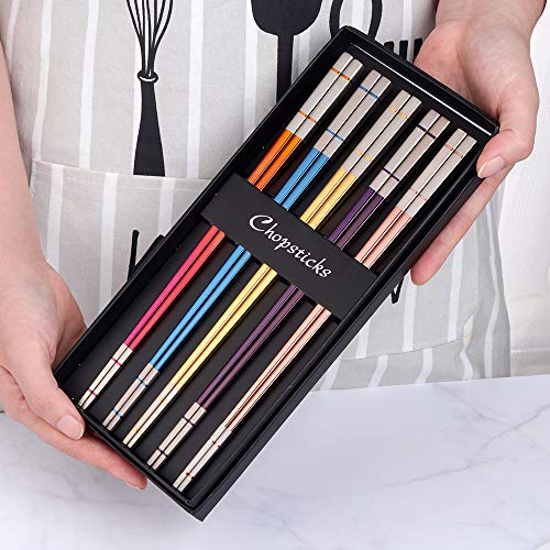 5 pair Nice Stainless Steel Featured Chopsticks Metal Reusable Chopsticks Chinese Square Chopsticks (nice 5 color)