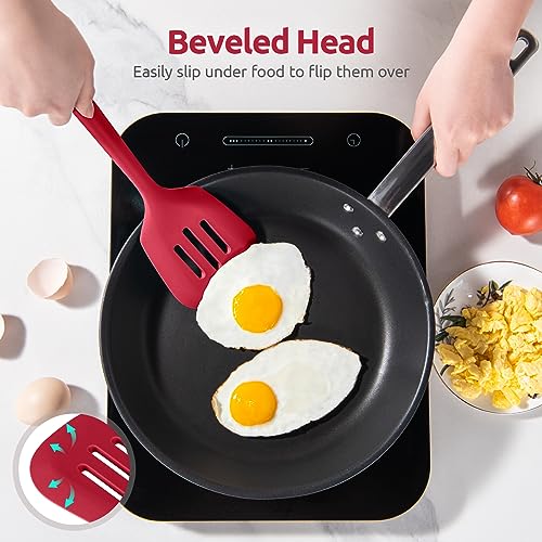 Silicone Turner Slotted Spatula (Red / 13.6")