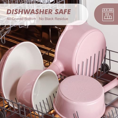 Ceramic Nonstick Saucepan with Lid 1.5 QT (Sakura Pink / 1.5 Quarts)