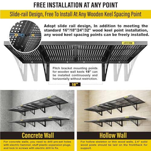 4 Pack 2x3ft Adjustable Garage Wall Shelving 1120lbs Load Capacity Heavy Duty Wall Mounted Storage Shelf Metal Floating Shelves for Garage (4pack-2x3ft / Black)
