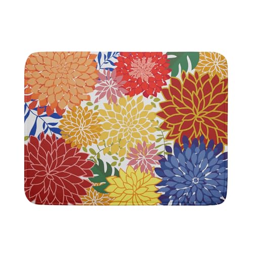 Modern Floral Dish Drying Mat Large Multicolored Tropical Drying Pad for Kitchen Counter (Modern Florals Colorful / 24" x 18")
