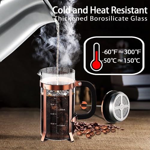 French Press Coffee Maker 304 Stainless Steel Coffee Press (Copper / 12 oz)