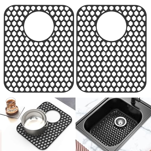 2 Pack Silicone Sink Protector Mat for Kitchen Sink Rear Drian Black (Black)