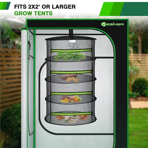 4 Layer Herb Drying Rack Hanging Mesh Net Foldable Plant Drying Racks 24" Diameter with Green Zipper & Hook Dryer Hanging Rack for Herbs Seed Bud Fruit Clothes Grow Tent Closets Garden Outdoor