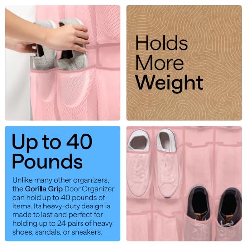 Over the Door Shoe Organizer (Light Pink / 24 Pockets/4 Hooks)