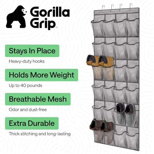 Over the Door Shoe Organizer (Grey / 24 Extra Large Pockets/4 Hooks)
