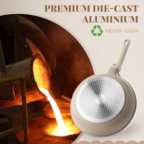 Nonstick Deep Frying Pan with Glass Lid (12 Inch / Natural Linen)