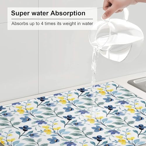 Floral Dish Drying Mat 18x24 for Kitchen Counter (24" x 18")