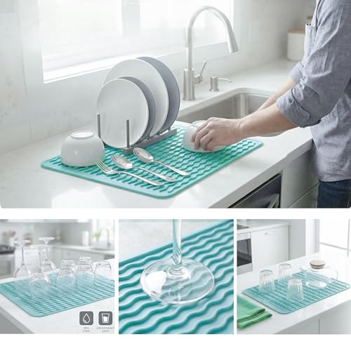 Silicone Dish Drying Mat (Mint / 16"L x 12"W)