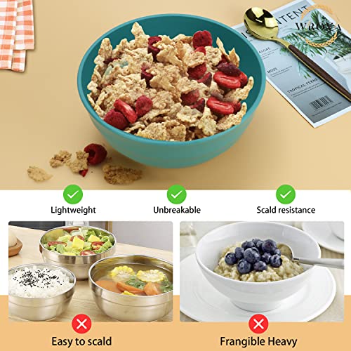 Wheat Straw Bowls Set 60 OZ Unbreakable Large Cereal Bowls Set of 6 Microwave and Dishwasher Safe Bowls Big Bowls for Dorm and Apartment BPA Free Soup Bowl for Serving Oatmeal and Salad (60 oz / Green)
