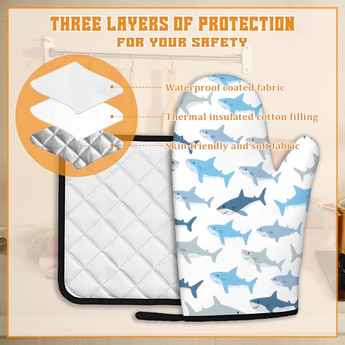 Cute Shark Oven Mitts and Pot Holders Set (4 Count)