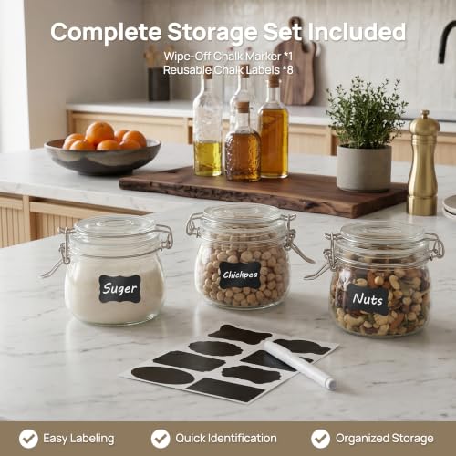 16oz Glass Food Storage Jars with Airtight Clamp Lids