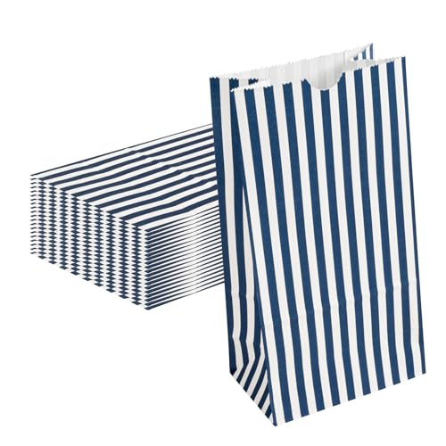 Blue And White Stripe Paper Bag (4 lb / Blue & White)