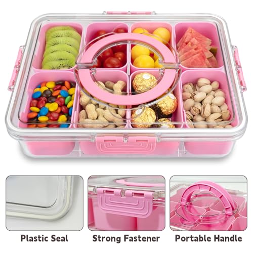 Divided Serving Tray with Lid and Handle (2pcs Serving Tray-pink)