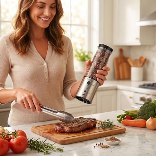 8oz Rechargeable Electric Salt and Pepper Grinder Set