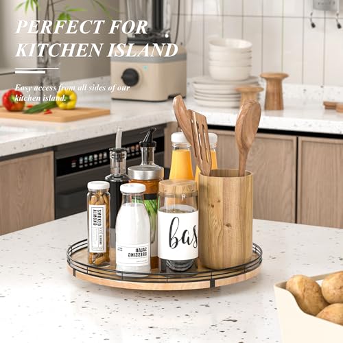 16 Inch Farmhouse Oak Lazy Susan Organizer for Table and Cabinet