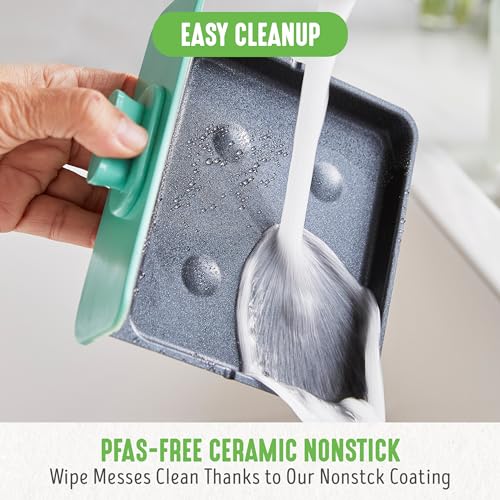 3-in-1 Breakfast Maker Station, Healthy Ceramic Nonstick Dual Griddles for Eggs Meat Sausage Bacon Pancakes and Breakfast Sandwiches, 2 Slice Toast Drawer, Easy-to-use Timer, Turquoise (Turquoise / 11" Breakfast Maker / Breakfast Maker)