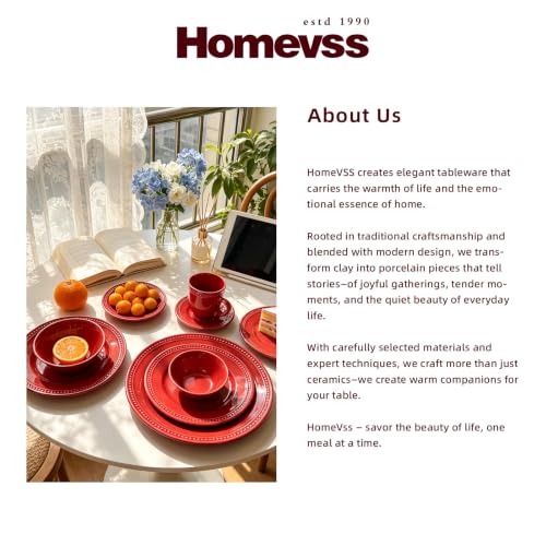 Pearl Dots Stoneware Dinnerware Set (56pc Set / Red)