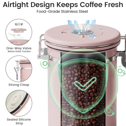 Coffee Canister with Window (Pink / 22 oz)