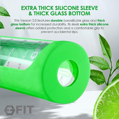 32 oz Glass Water Bottle with Straw Lid (Lime Sleeve)