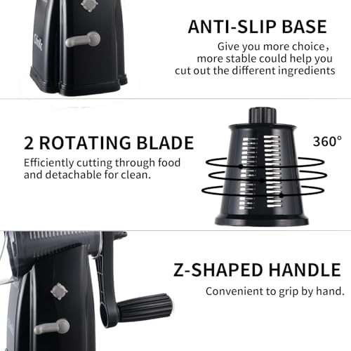 Upgrade Rotary Cheese Grater Shredder with Handle (Black)