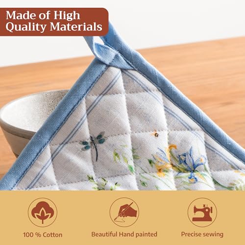 Pot Holders 100% Cotton Potholders (012 - Fleurs De Mai / 8" x 8" (Pot Holder Pack of 1))
