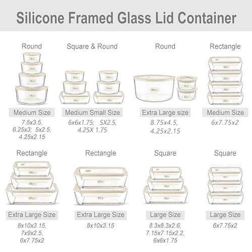 Glass Meal Prep Containers with Lids (White Sand-SQ)