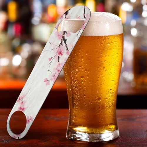 Watercolor Cherry Blossom Stainless Steel Bottle Opener Sakura Branches Japanese Pink Floral Nature Art Flat Beer Bottle Opener Keychain for Home Kitchen Bar Restaurant Party Birthday Gift (Cherry Blossom)