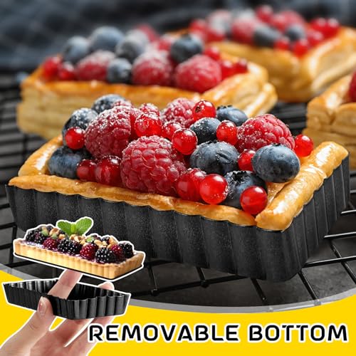 16 Pcs Mini Tart Pans for Baking (4.33 x 2.36 x 0.79 Inch (Rectangle) / Black Rectangle)