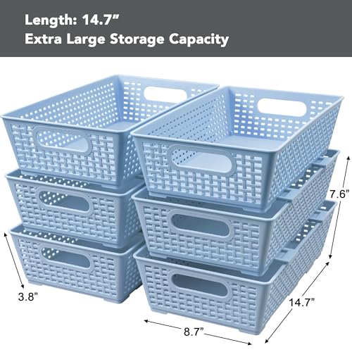 Stackable Woven Plastic Basket (Light Blue)