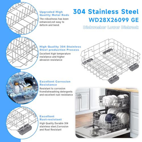 UPGRADED WD28X26099 Dishwasher Lower Rack Compatible with GE Dishwasher Rack Replacement Parts with Wheel
