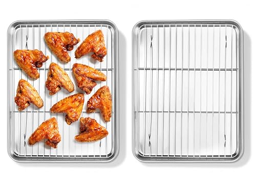 12x10 Inch Stainless Steel Quarter Sheet Pan with Cooling Rack Set (12.4x9.6x1)