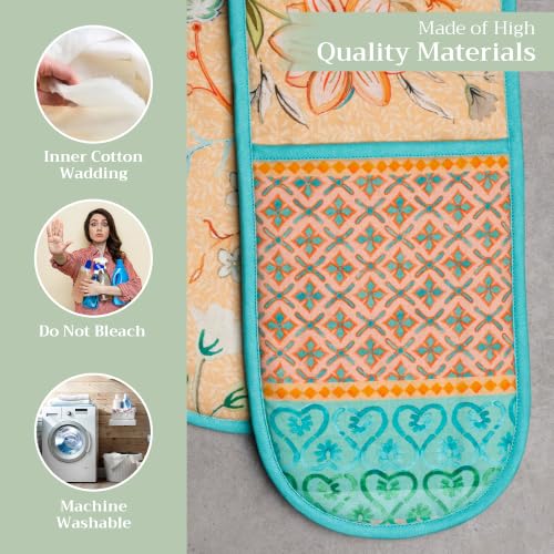 Double Oven Mitts 100% Cotton Double Oven Glove (041 - Luxury Loft - Peach / 7" x 35" (Double Oven Mitt))