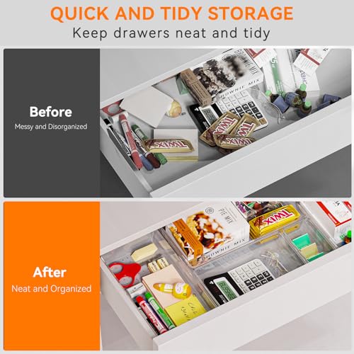 12 Pack Large Clear Plastic Drawer Organizer Trays (12 Count)