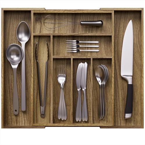 Acacia Wood Kitchen Silverware Drawer Organizer (8 Slots)
