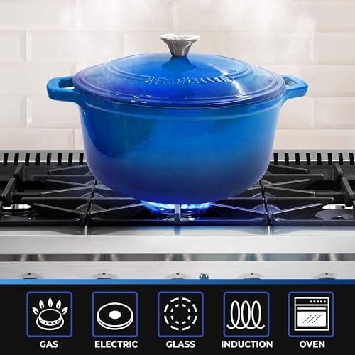 MUELLER HOME 7.5 QT Enameled Cast Iron Dutch Oven (7.5 Quart -Round / Aqua Blue)