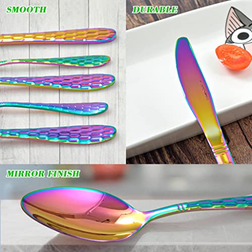 Hammered Silverware Set 20 Pieces (Rainbow)