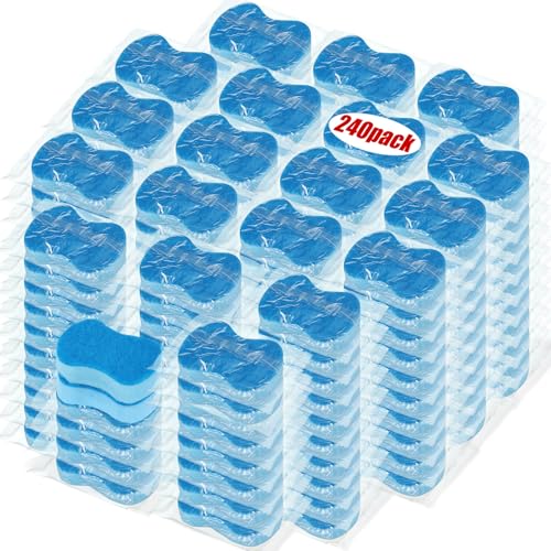 240 Pcs Individually Wrapped Sponges Kitchen Bulk Non Scratch Scouring Sponges for Dishes Household Cleaning Travel Apartments Hotel Car (Blue)