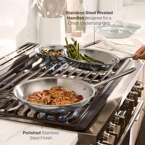 D3® Stainless Steel 5 Piece Frypan Set (5 pc set – Includes 8", 10", and 12" fry pans)