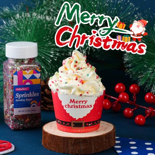 Christmas Red Sanding Sugar Edible Gold Glitter Stars Mix Sugar Sprinkles for Cake Decorating Sparkling Sanding Sugar for Cupcake Toppers Cookie Decorations Wedding Party Celebrations 3.5oz (Christmas)