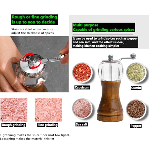 Manual Pepper Mills Wooden Salt Pepper Grinder Set Kitchen Utensils Gadget (Walnut color 2pcs-5in)
