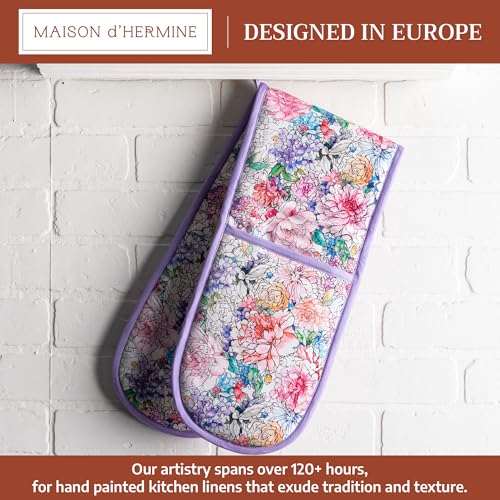 Double Oven Mitts 100% Cotton Double Oven Glove (044 - Floral Love / 7" x 35" (Double Oven Mitt))