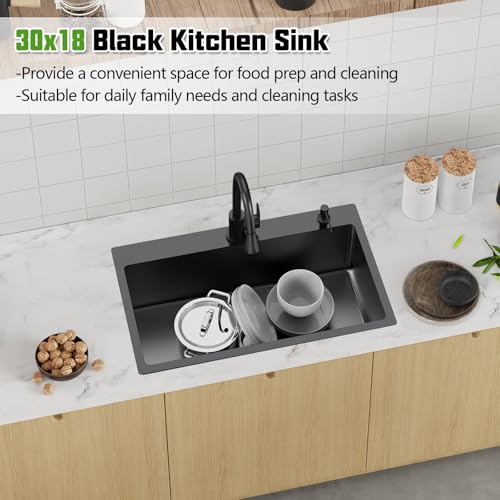 Black 30x18 In Drop In Kitchen Sink (30x18 Black)