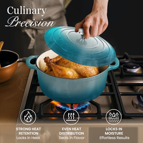 Cast Iron Dutch Oven with Lid (Teal / 5-Quart - Deep)
