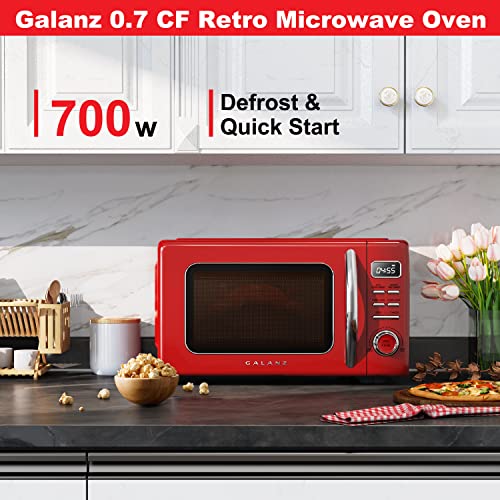 GLCMKZ07RDR07 Retro Countertop Microwave Oven with Auto Cook & Reheat (Red / .7 cu ft / Modern)